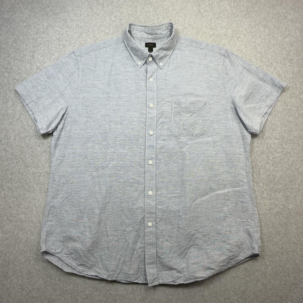 J Crew Shirt Mens XL Blue Short Sleeve Baird McNutt Irish Linen Blend Casual